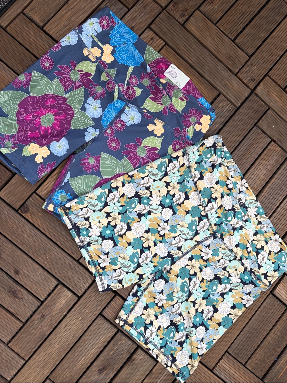 Floral Print Bike Shorts - Navy and Teal Floral